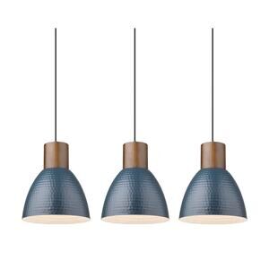 3-Pack Blue Hammered Pendant Lights – Wood & Metal Modern Hanging Fixtures